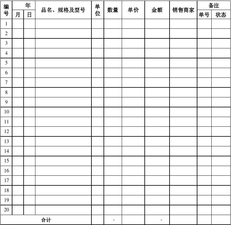 辦公用品入庫出庫臺賬